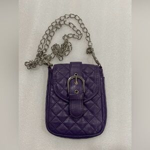 Maxx New York Leather Quilted Crossbody Buckle Silver Chain Strap Purple Bag EUC